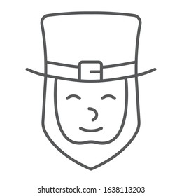 Leprechaun thin line icon, st patrick's day and holiday, irish sign, vector graphics, a linear pattern on a white background, eps 10