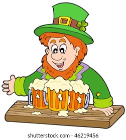 Leprechaun with three beers - vector illustration.