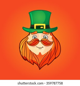 Leprechaun in top hat with mustache. Irish man illustration