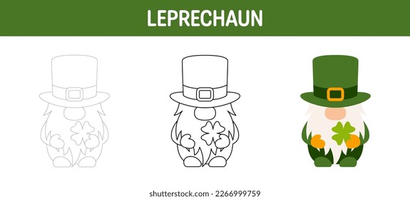 Leprechaun tracing and coloring worksheet for kids