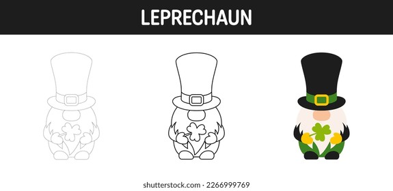 Leprechaun tracing and coloring worksheet for kids