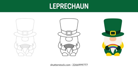 Leprechaun tracing and coloring worksheet for kids