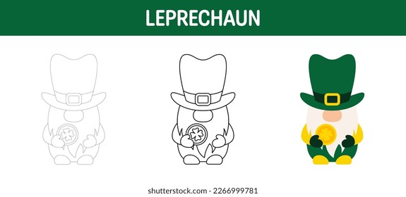 Leprechaun tracing and coloring worksheet for kids