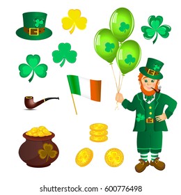 Leprechaun, treasure, shamrock to St Patricks day