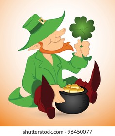 Leprechaun with Treasure-St. Patrick's Day Cartoon Vector Illustration