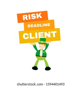 leprechaun under work risk pressure block cartoon doodle flat design style vector illustration 
