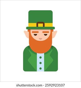 Leprechaun vector icon. Flat illustration of Irish mythology character with red beard and green hat. St Patrick Day concept.