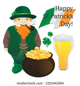 leprechaun vector illustration. Character and signs for St.Patric's Day banners or invitations