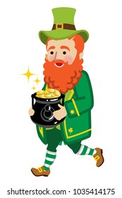 Leprechaun walking and Carry the Pot Of Gold