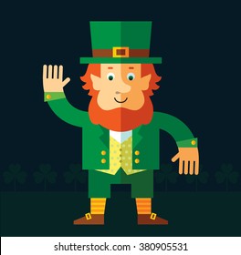 Leprechaun waving hand. Flat style vector illustration   Symbol Saint Patrick's Day