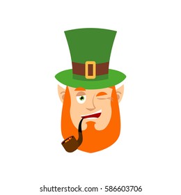 Leprechaun winks. Dwarf with red beard happy Emoji. Irish elf emotions. St.Patrick 's Day. Holiday in Ireland