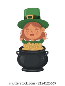 leprechaun woman and golden pot