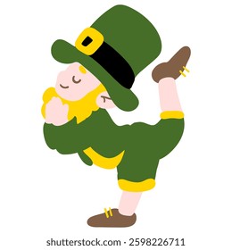 Leprechaun Yoga Clipart, featuring a cheerful leprechaun practicing playful yoga poses.