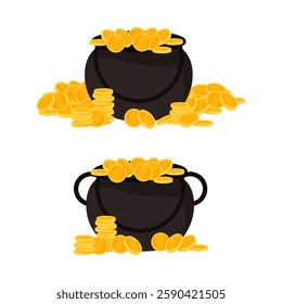 Leprechaun's cauldron filled with gold coins