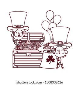 leprechauns with chest and coins character