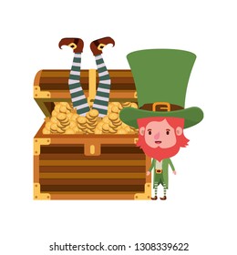 leprechauns with chest and coins character