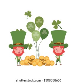 leprechauns with coin and clover isolated icon