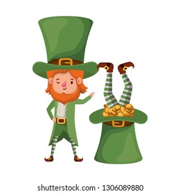 leprechauns with coins and hat isolated icon