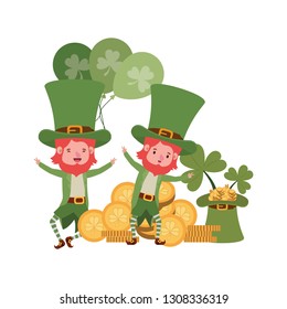 leprechauns with coins and hat isolated icon