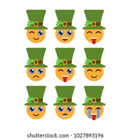 Leprechauns. Emoticons, emojis. Characters for St. Patricks day. Vector