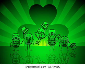 Leprechauns frolic before a green shamrock sunset
