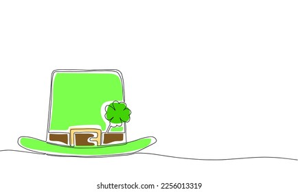 Leprechaun's hat. Line art illustration with color. Outline, one continuous vector illustration. St. Patrick's Day. 17 March. Good luck.