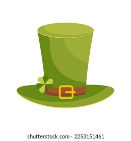 Leprechaun's hat with shamrock leaf isolated on white background. Illustration for Saint Patrick's Day decoration

