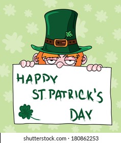 Leprechaun's head with place for notice,  Happy st. patrickÂ´s day, vector illustration