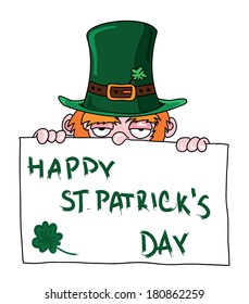 Leprechaun's head with place for notice,  Happy st. patrickÂ´s day, vector illustration