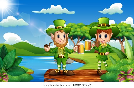 Leprechauns holding a Beer mug in the nature