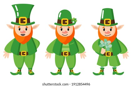 Leprechauns. For the holiday of St. Patrick. Flat style. White background, isolate. Vector illustration.