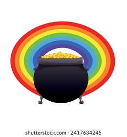 Leprechaun's pot and rainbow on white background. St. Patrick's 