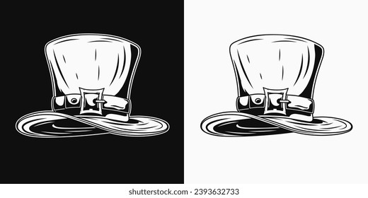 Leprechauns tall top hat with belt and buckle. Monochrome illustration in vintage style for Saint Patricks day decoration