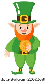 Leprekonk to the feast of St. Patrick. White background, isolator. Flat style. Vector illustration.	