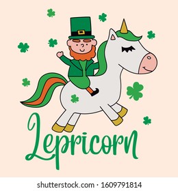 Lepricorn vector ilustration. st patrick's day unicorn.