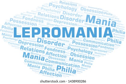 Lepromania word cloud. Type of mania, made with text only.