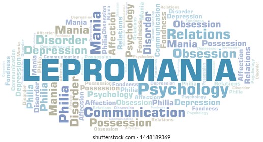 Lepromania word cloud. Type of mania, made with text only.