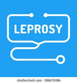 Leprosy. Badge with stethoscope icon. Flat vector illustration on blue background.