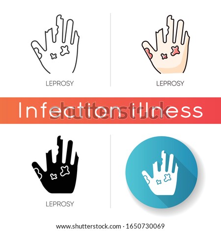 Leprosy icon. Linear black and RGB color styles. Dangerous bacterial disease, contagious illness. Nerve damaging sickness. Healthcare and medicine. Disfigured human hand isolated vector illustrations