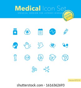 Leprosy icon set. Editable Outline for Leprosy disease (Hansen Disease/Kusta). World Leprosy day