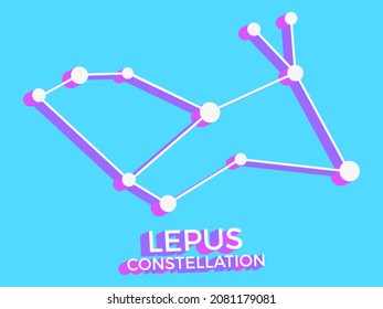 Lepus constellation 3d symbol. Constellation icon in isometric style on blue background. Cluster of stars and galaxies. Vector illustration