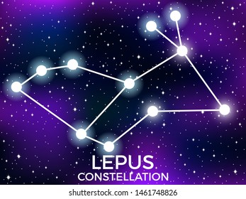 Lepus constellation. Starry night sky. Cluster of stars and galaxies. Deep space. Vector illustration