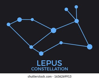 Lepus constellation. Stars in the night sky. Cluster of stars and galaxies. Constellation of blue on a black background. Vector illustration