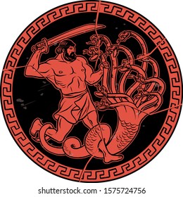 Lernaean Hydra. Hydra of Lerna. 12 Labours of Hercules Heracles. Myths Of Ancient Greece illustration