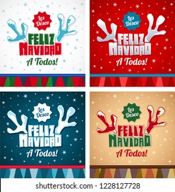 Les deseo Feliz Navidad a todos, I wish Merry Christmas to all spanish text,  reindeer antlers christmas vector collection