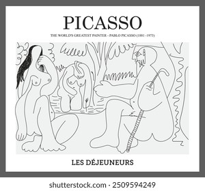 Les déjeuneurs illustrations, Pablo Picasso. Illustrate Picasso's paintings with sketch lines. Modern aesthetics. Apply vector illustration, wall art, modern home decoration.