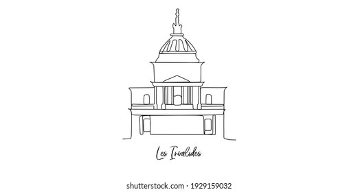 Les Invalides of France landmark skyline - continuous one line drawing