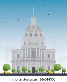 Les Invalides hospital and chapel dome. As well as a hospital and a retirement home for war veterans since 1678. Vector illustration