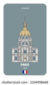 Les Invalides in Paris, France. Architectural symbols of European cities. Colorful vector 