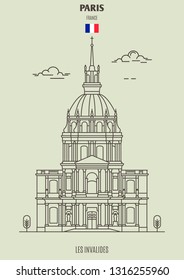 Les Invalides in Paris, France. Landmark icon in linear style